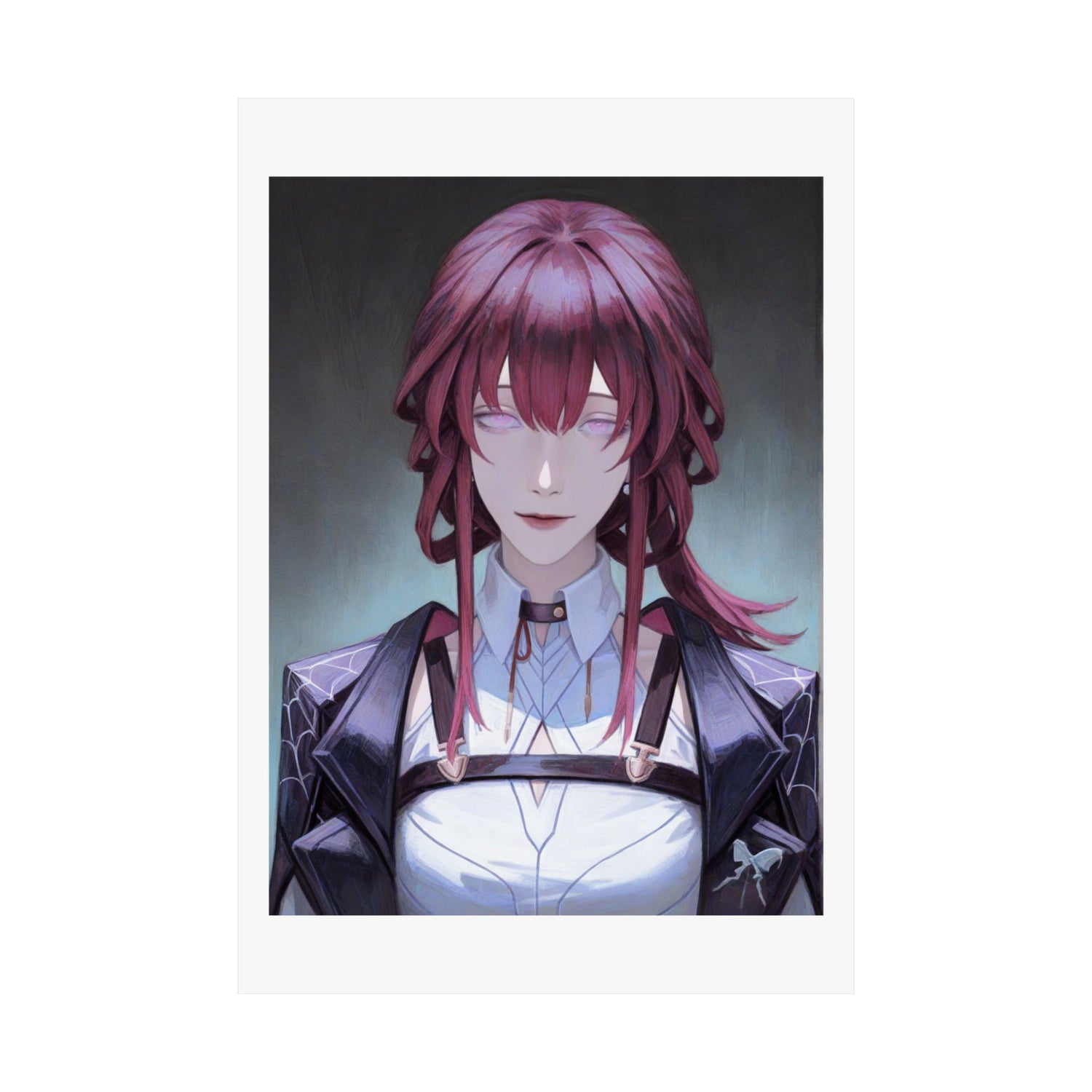 Anime Portrait Poster — Moody Red‑Haired Character Matte Vertical Art Print