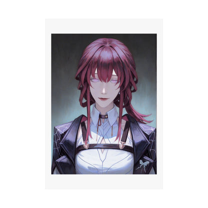Anime Portrait Poster — Moody Red‑Haired Character Matte Vertical Art Print