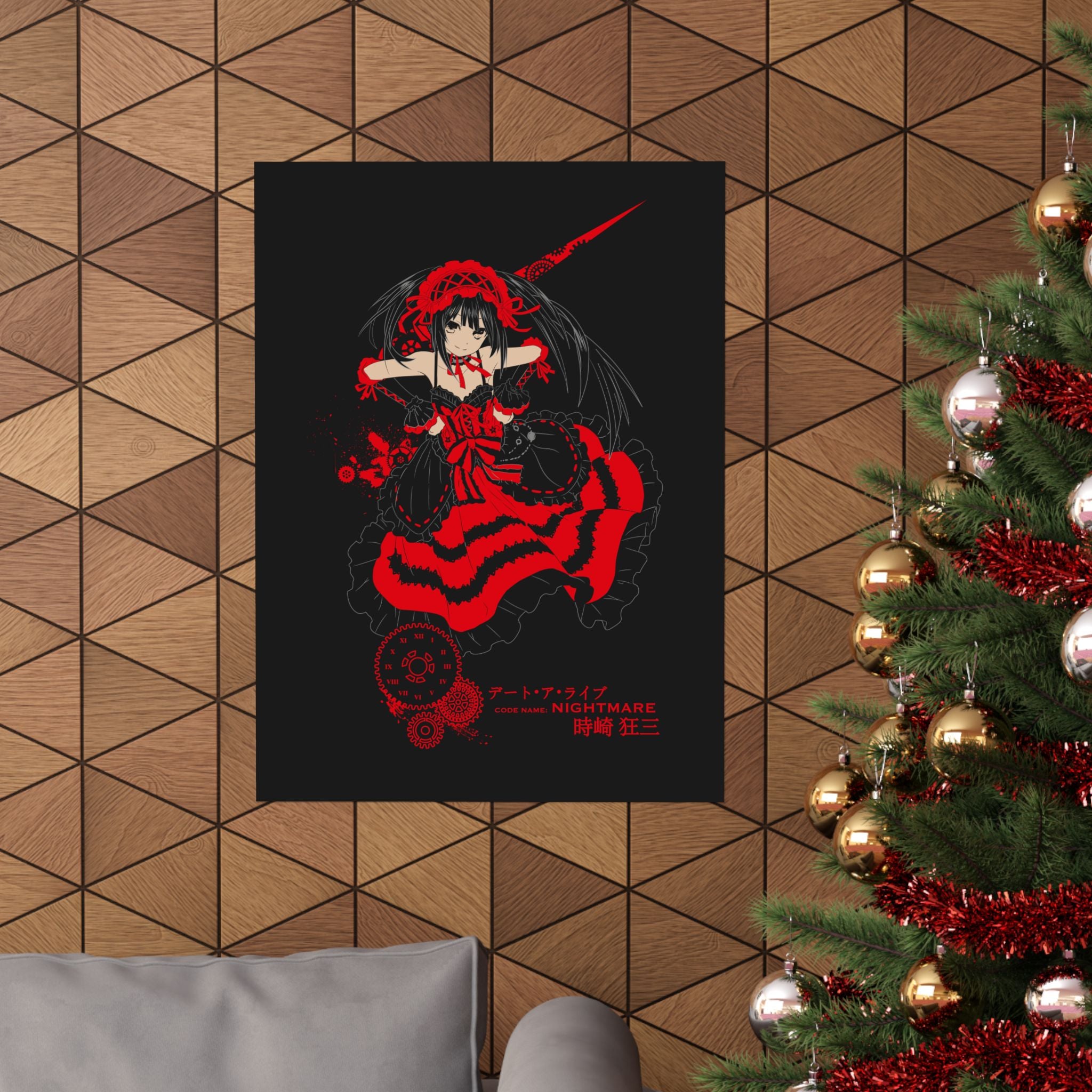 Anime Gothic Poster — Red &amp; Black Kurumi Nightcore Matte Vertical Print