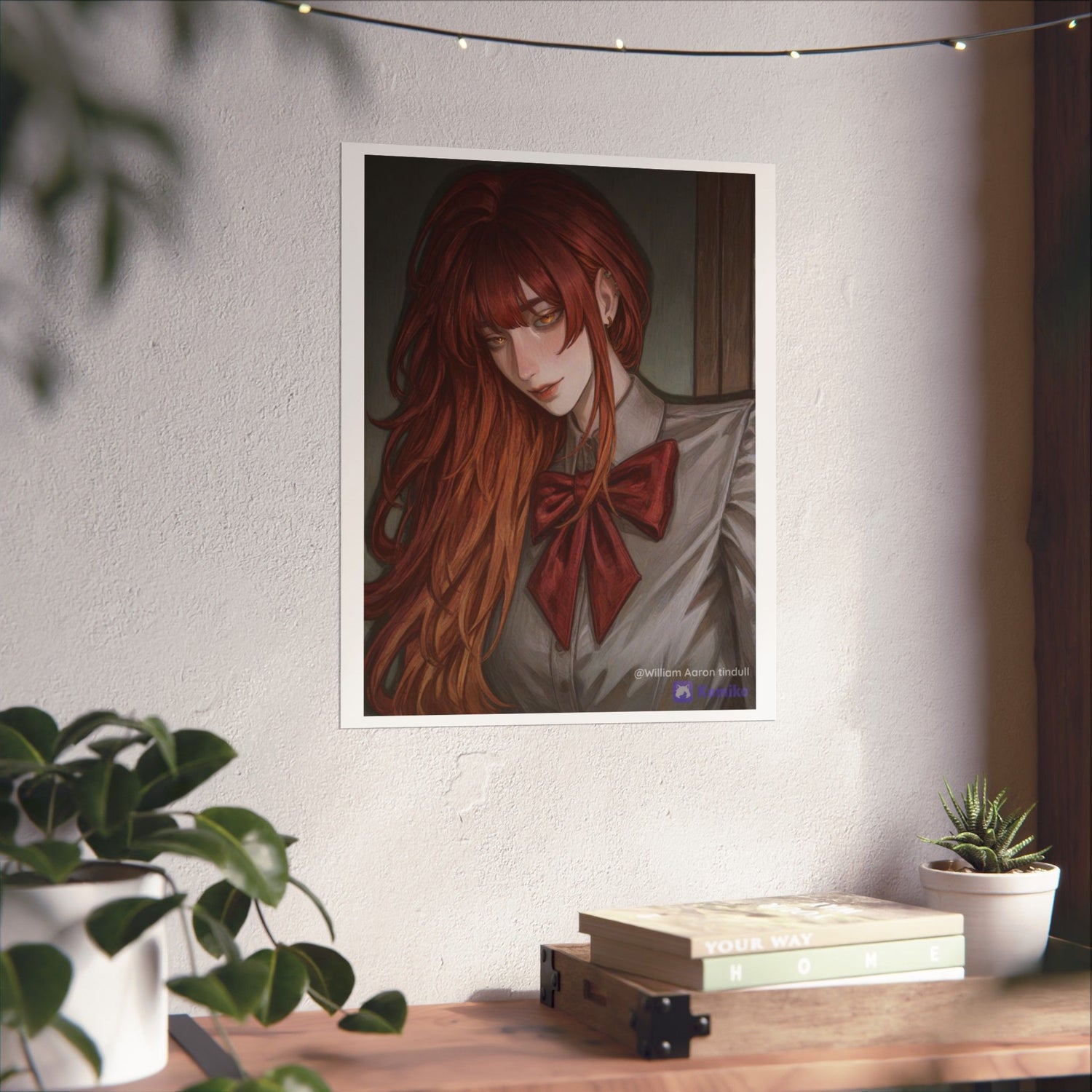 Matte Vertical Poster — Red‑Haired Anime Girl Portrait
