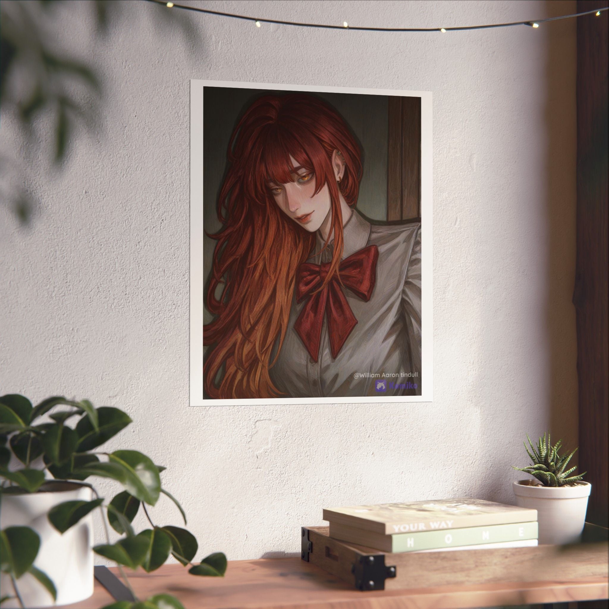 Matte Vertical Poster — Red‑Haired Anime Girl Portrait