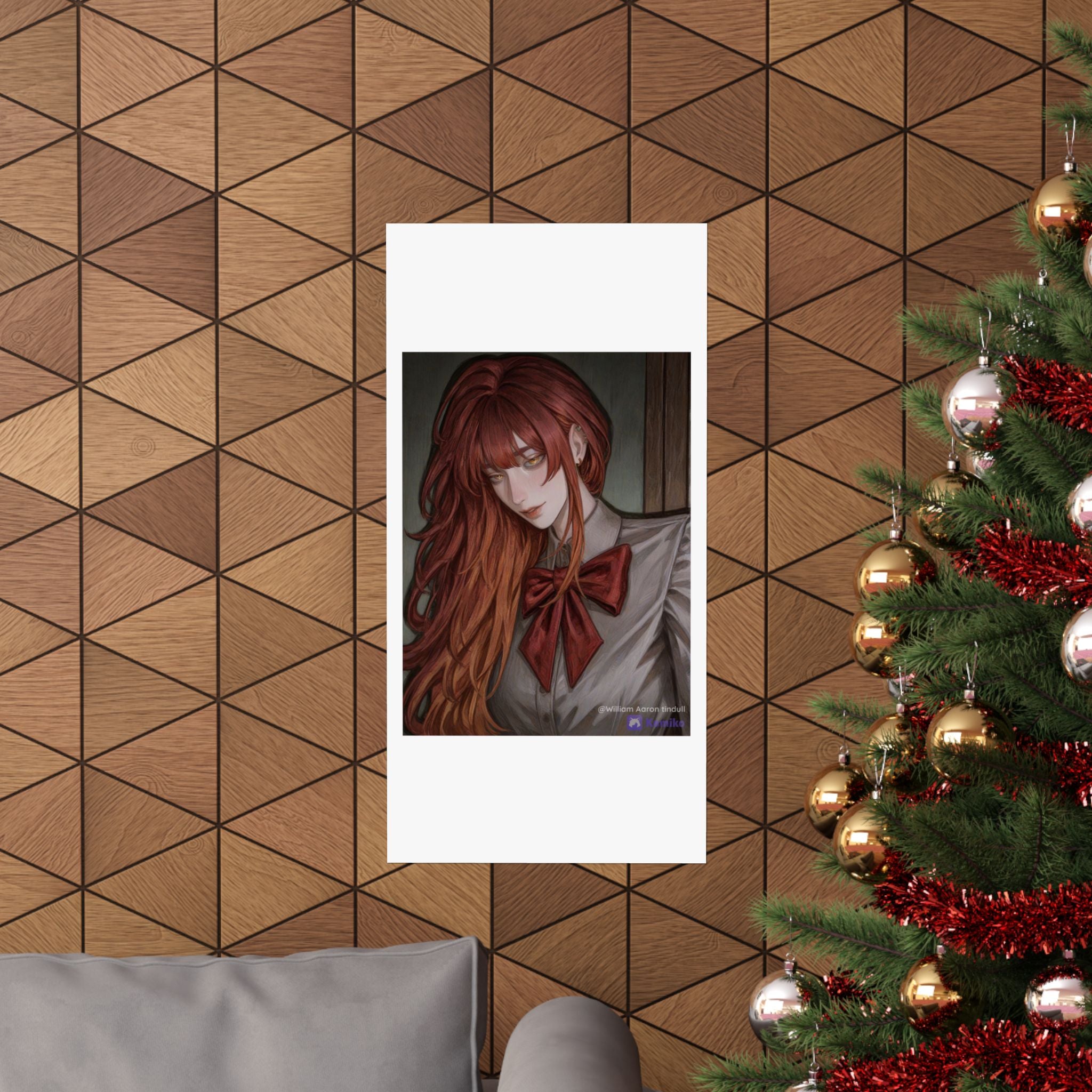 Matte Vertical Poster — Red‑Haired Anime Girl Portrait