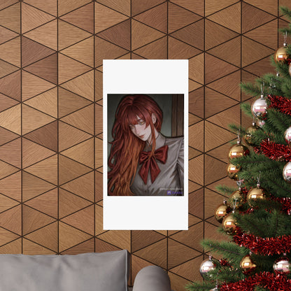 Matte Vertical Poster — Red‑Haired Anime Girl Portrait