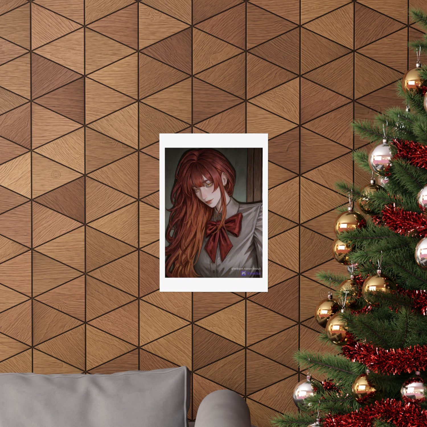 Matte Vertical Poster — Red‑Haired Anime Girl Portrait