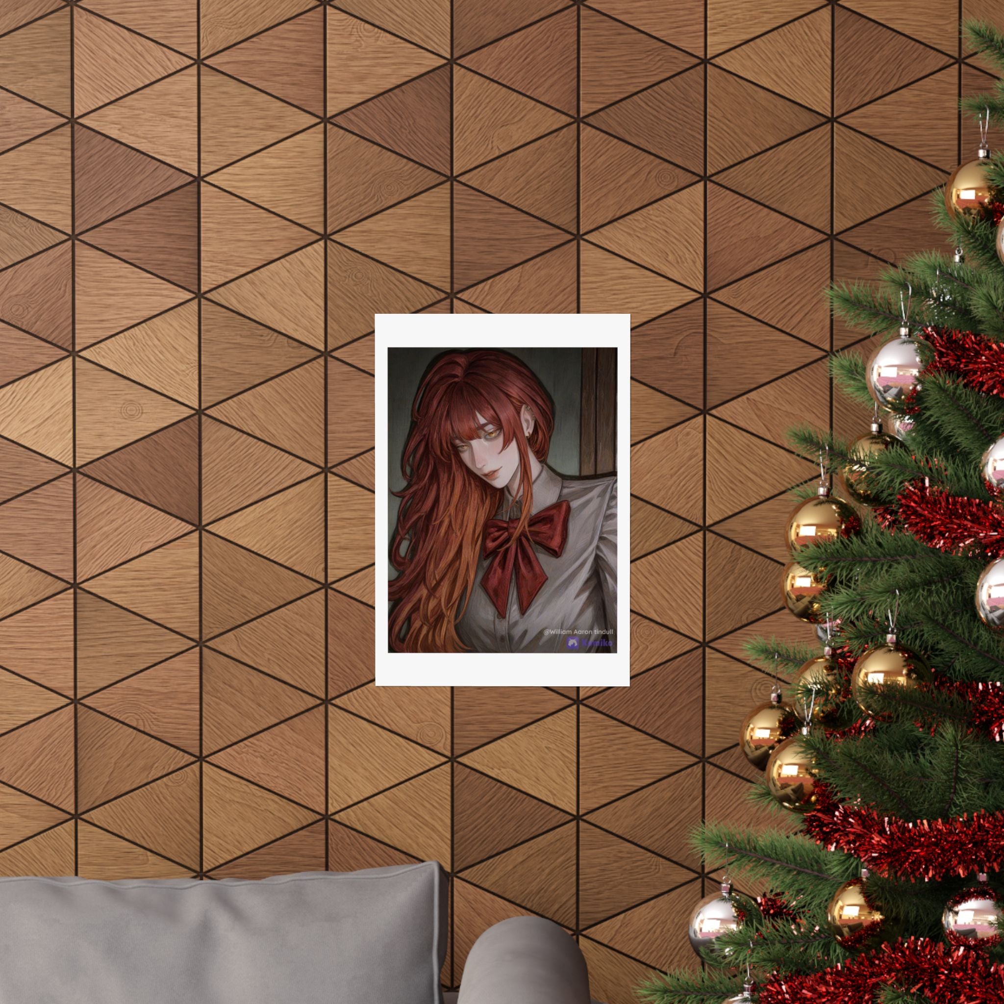 Matte Vertical Poster — Red‑Haired Anime Girl Portrait