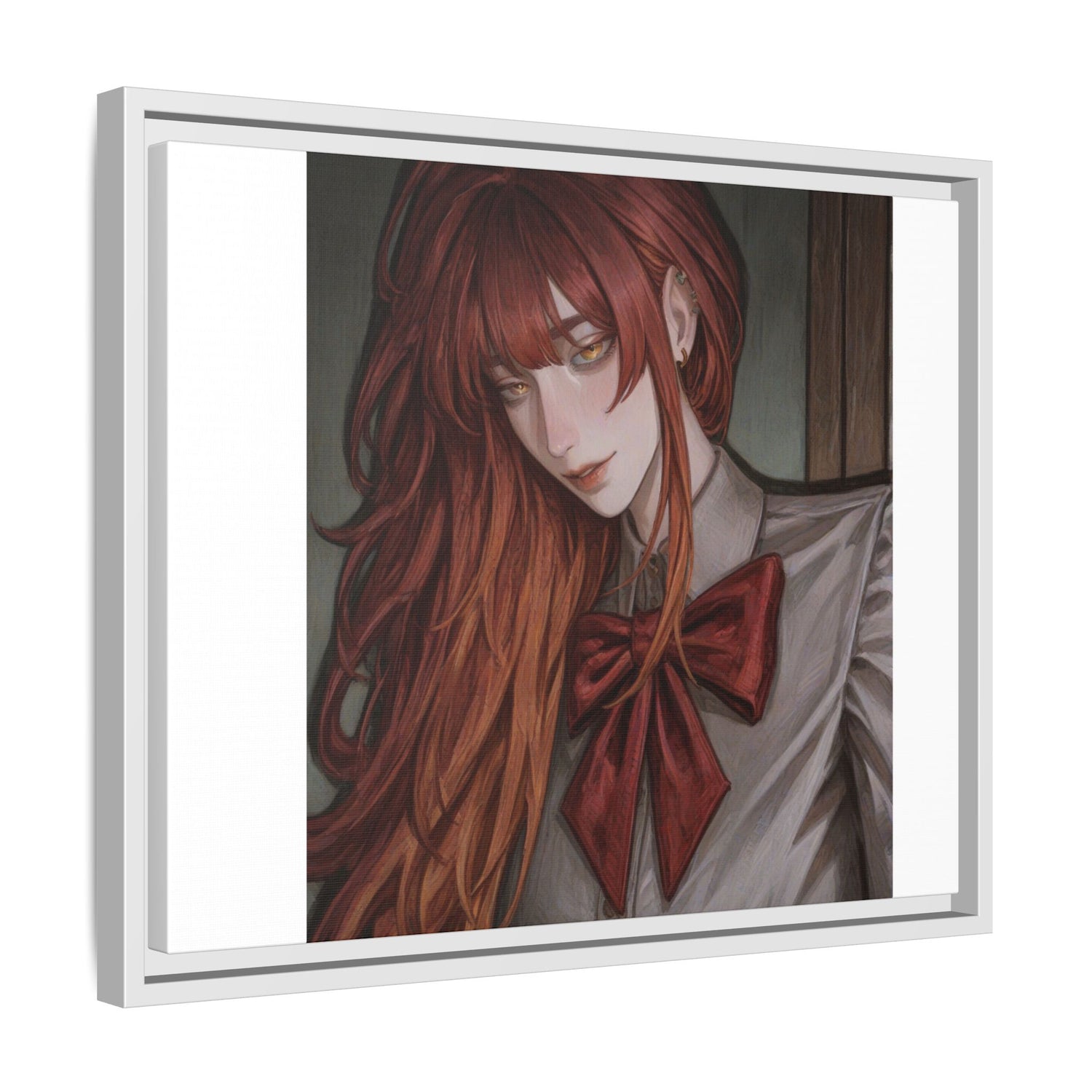 Framed Matte Canvas Print — Moody Red-Headed Anime Girl Art