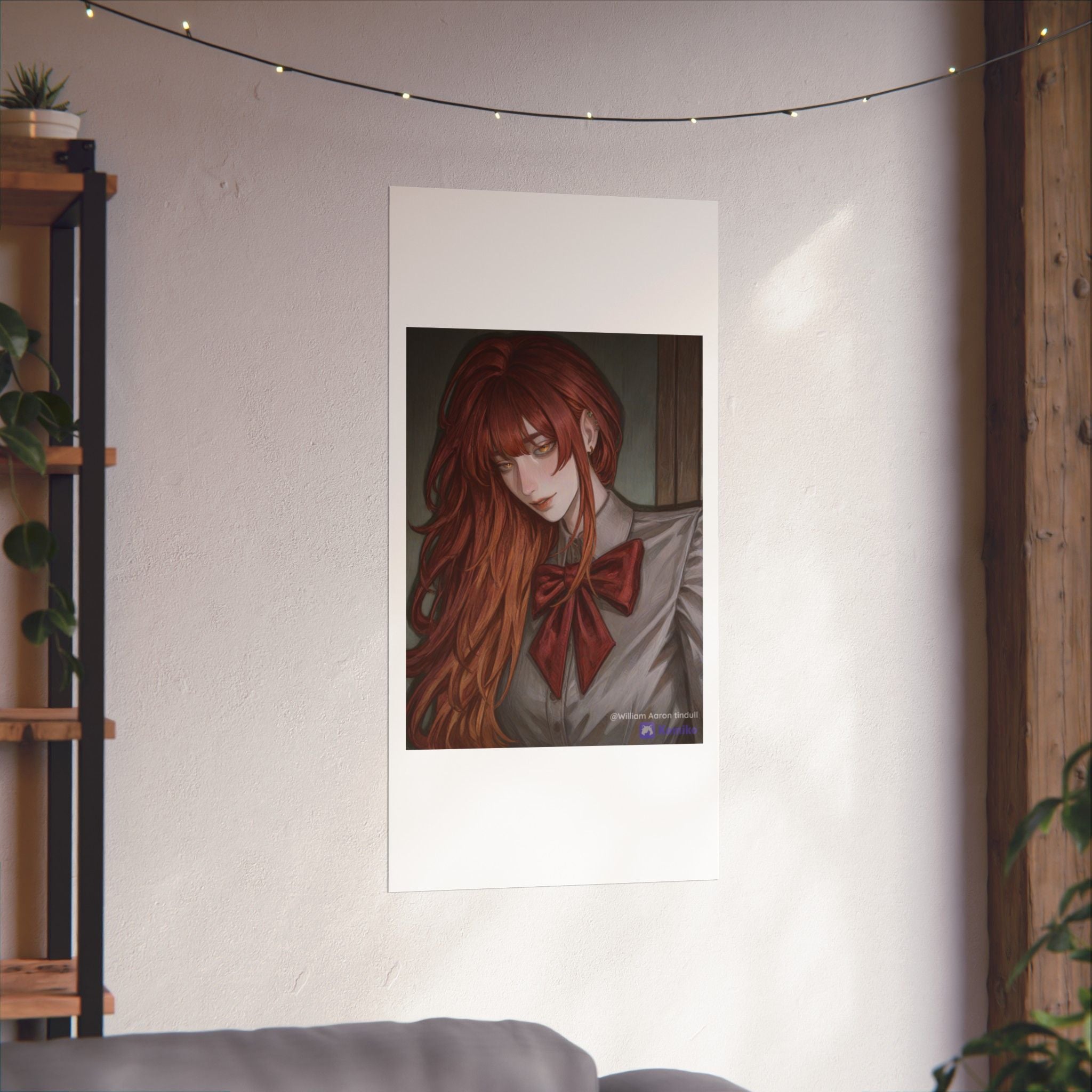 Matte Vertical Poster — Red‑Haired Anime Girl Portrait