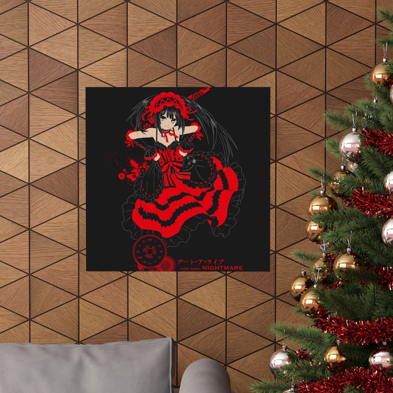 Anime Gothic Poster — Red &amp; Black Kurumi Nightcore Matte Vertical Print