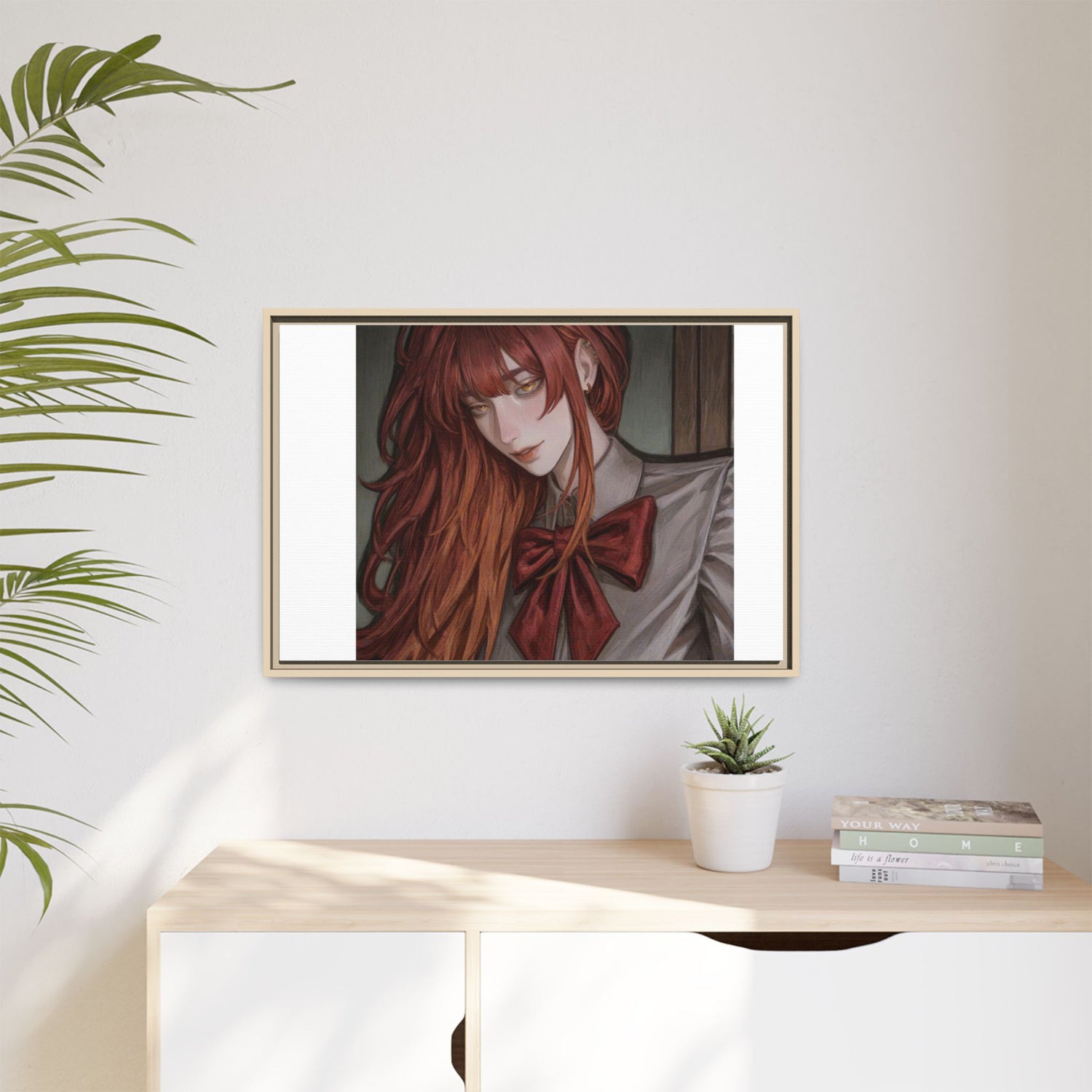 Framed Matte Canvas Print — Moody Red-Headed Anime Girl Art