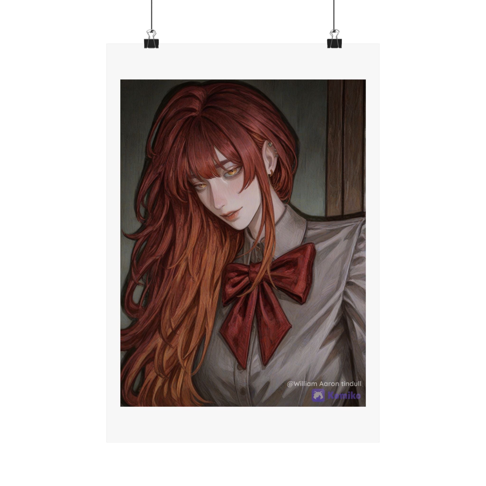 Matte Vertical Poster — Red‑Haired Anime Girl Portrait