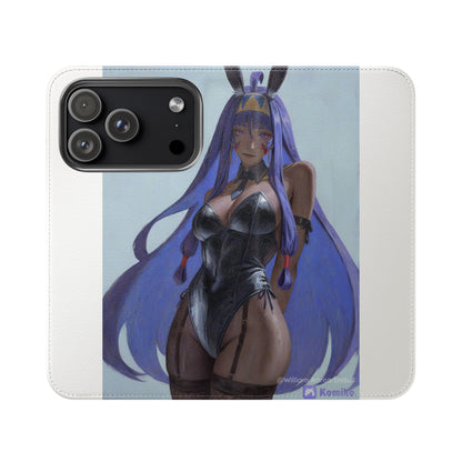 Anime Bunny Girl Flip Case - Purple Long-Haired Character Phone Wallet