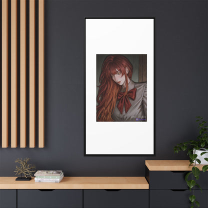 Framed Matte Canvas Print — Moody Red-Headed Anime Girl Art