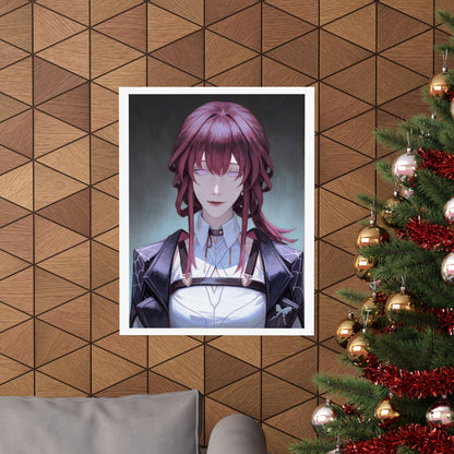 Anime Portrait Poster — Moody Red‑Haired Character Matte Vertical Art Print
