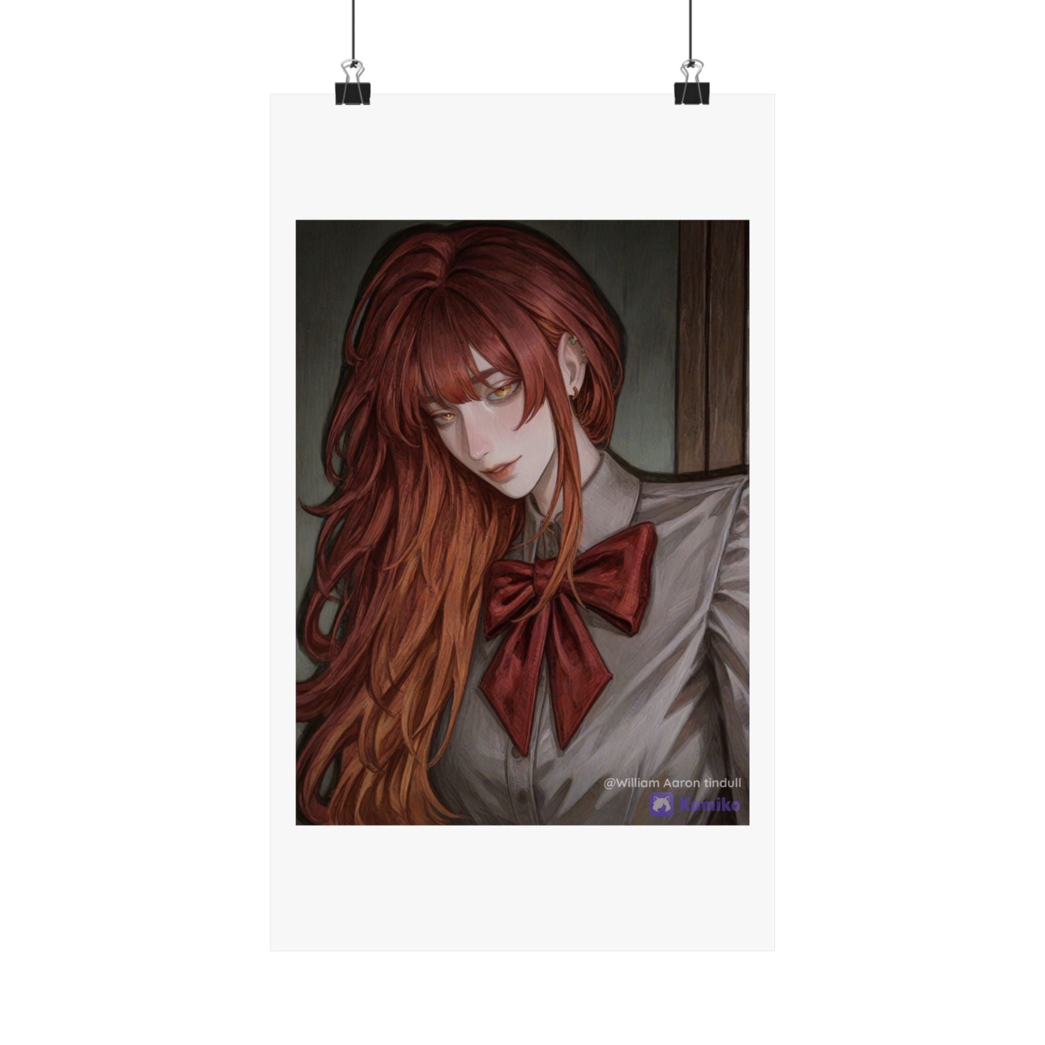 Matte Vertical Poster — Red‑Haired Anime Girl Portrait