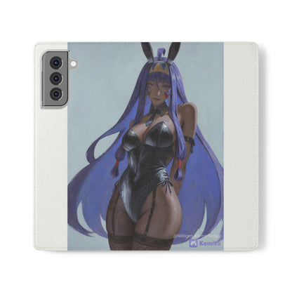 Anime Bunny Girl Flip Case - Purple Long-Haired Character Phone Wallet