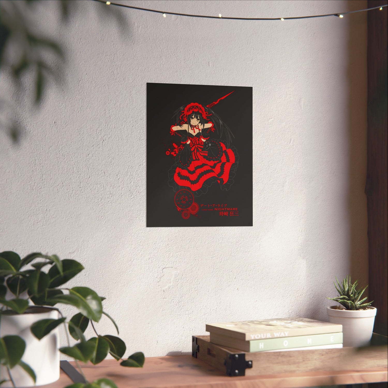 Anime Gothic Poster — Red &amp; Black Kurumi Nightcore Matte Vertical Print