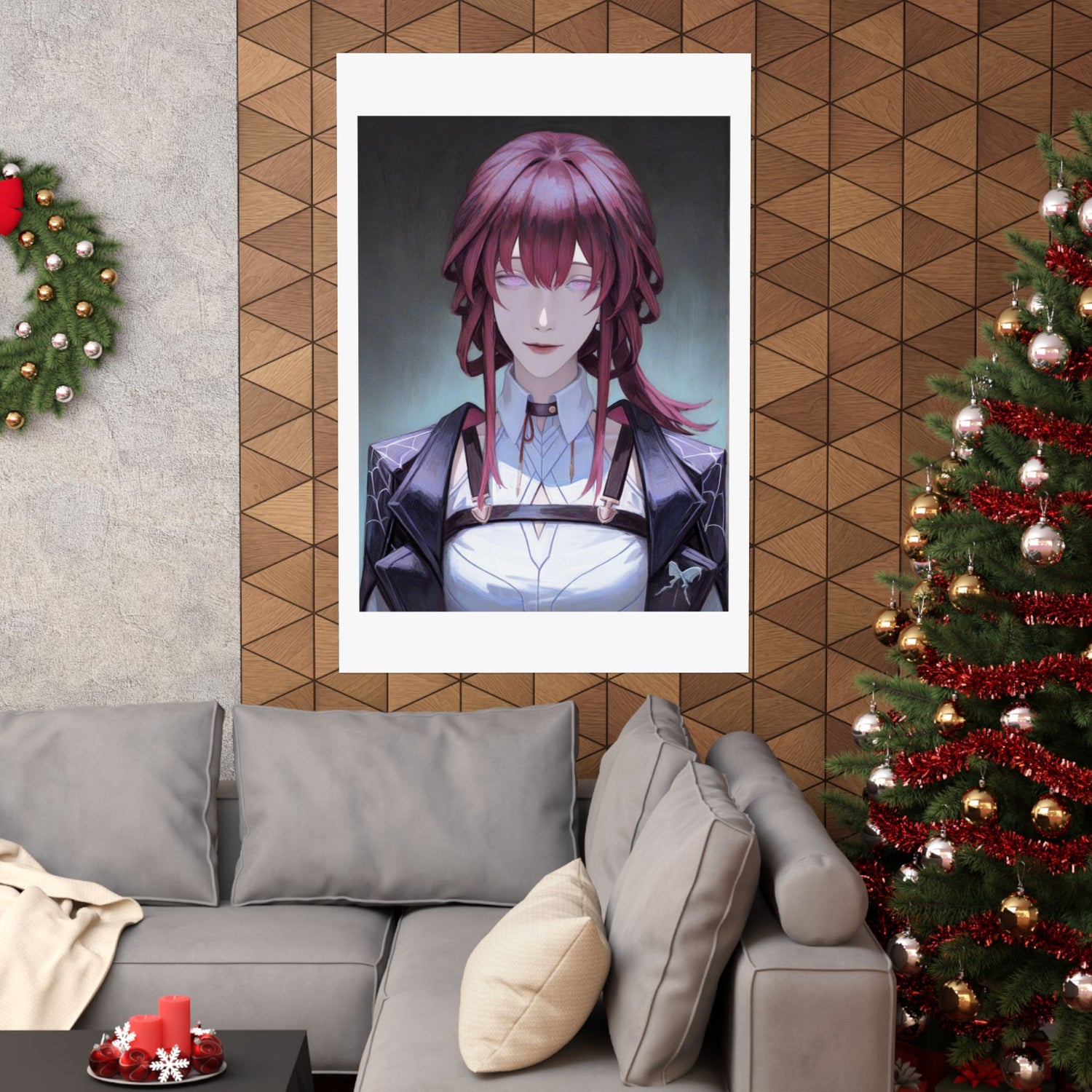 Anime Portrait Poster — Moody Red‑Haired Character Matte Vertical Art Print