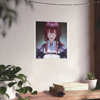 Anime Portrait Poster — Moody Red‑Haired Character Matte Vertical Art Print