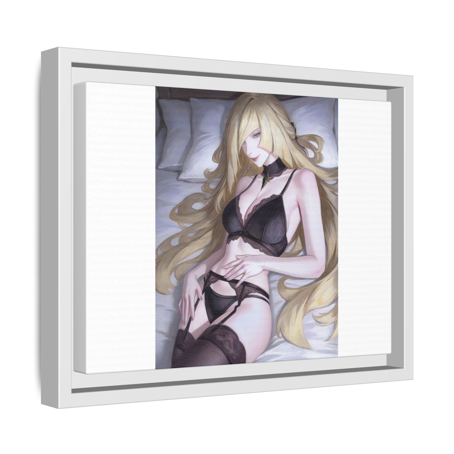Framed Matte Canvas Print — Sleepy Blonde Anime Pinup