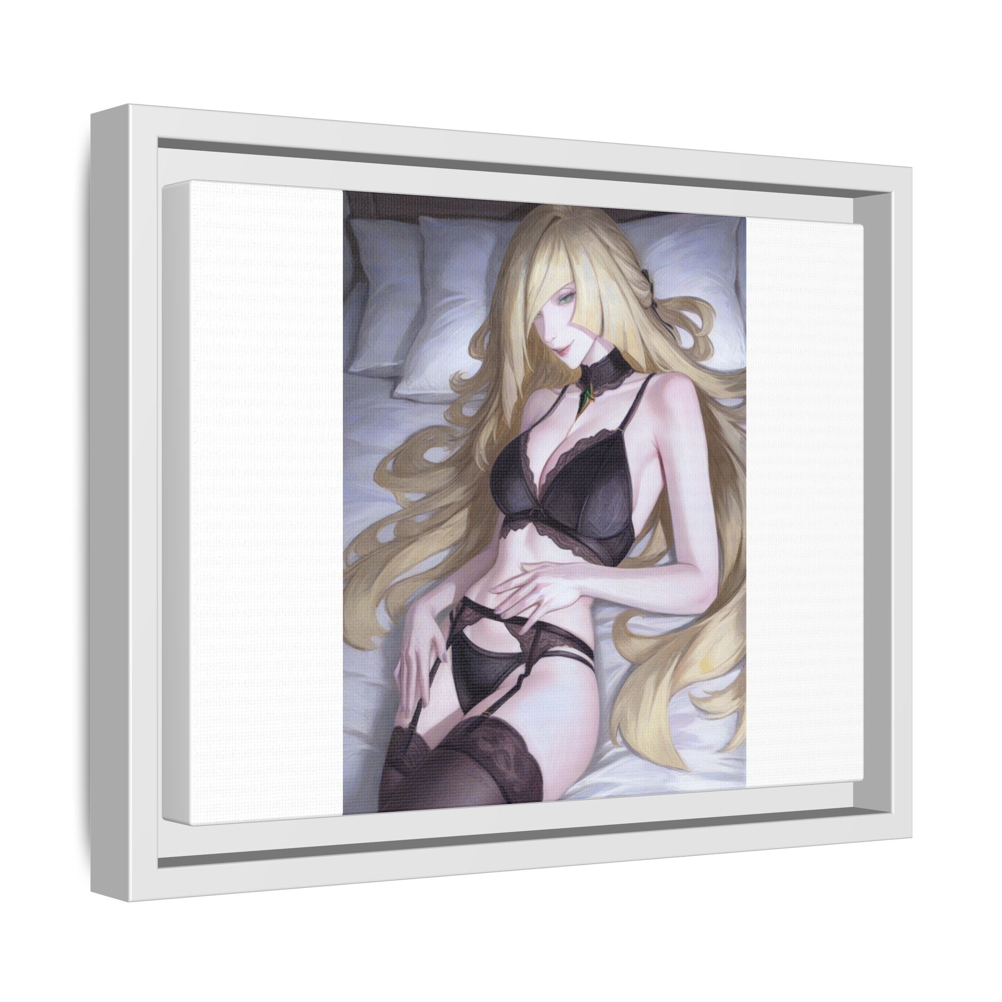 Framed Matte Canvas Print — Sleepy Blonde Anime Pinup