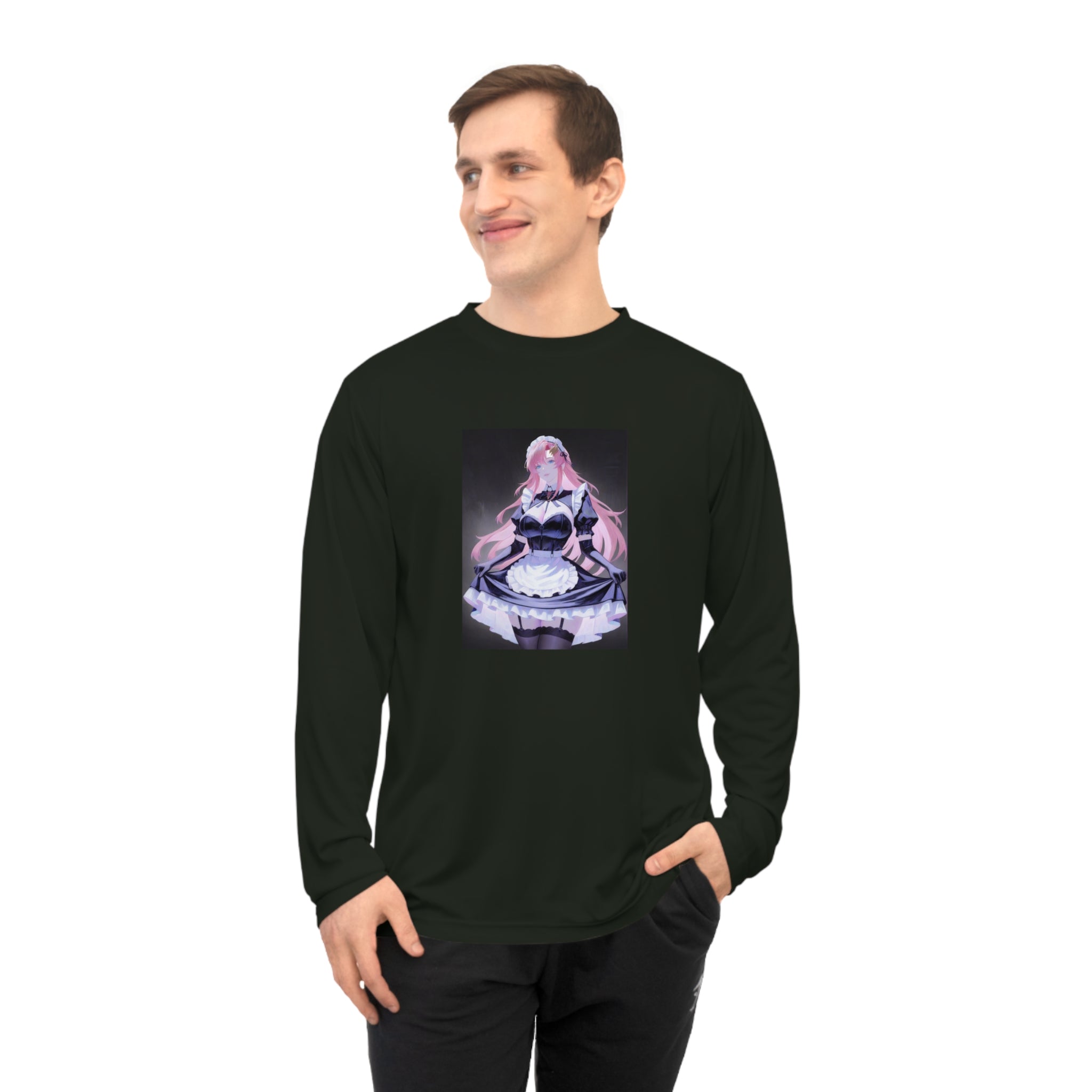 Anime Maid Art Long Sleeve Shirt — Pink-haired Fantasy Maid Graphic