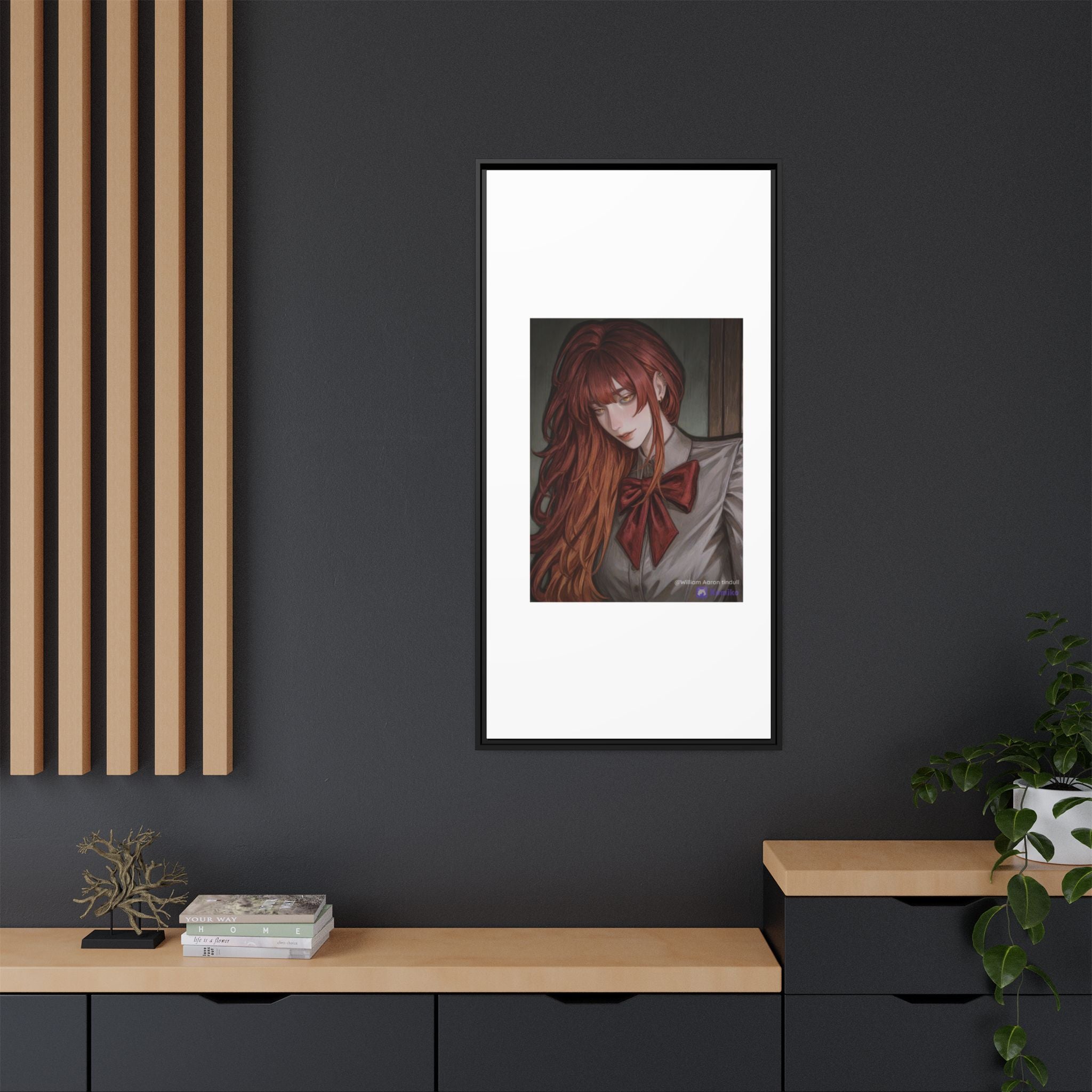 Framed Matte Canvas Print — Moody Red-Headed Anime Girl Art