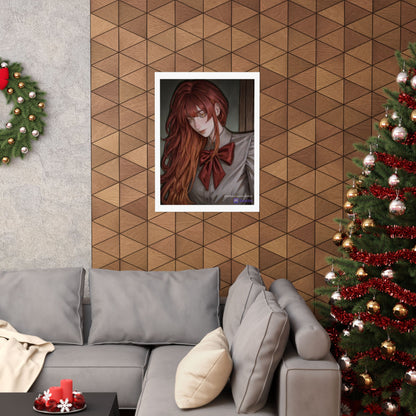 Matte Vertical Poster — Red‑Haired Anime Girl Portrait