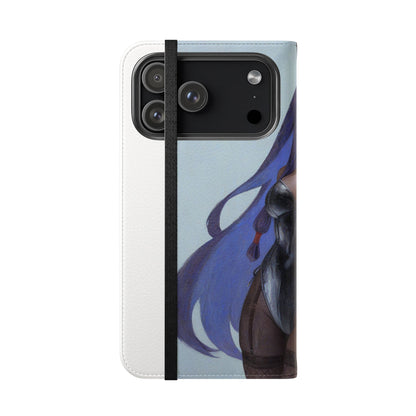 Anime Bunny Girl Flip Case - Purple Long-Haired Character Phone Wallet