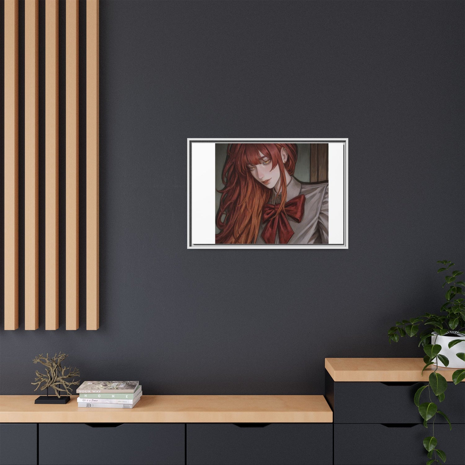 Framed Matte Canvas Print — Moody Red-Headed Anime Girl Art