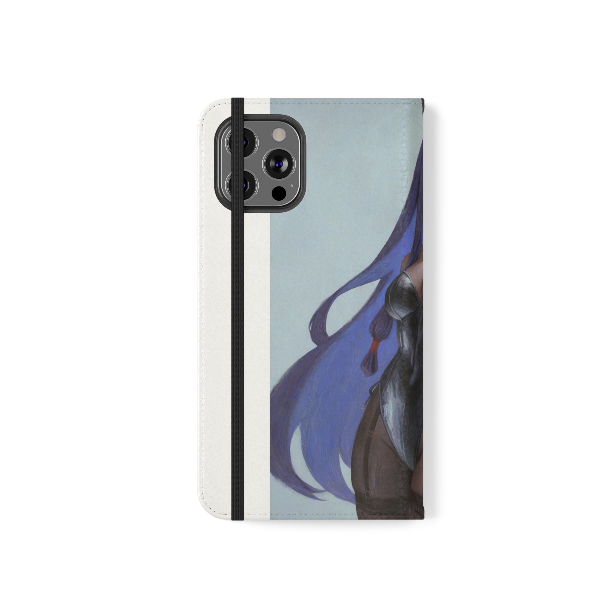 Anime Bunny Girl Flip Case - Purple Long-Haired Character Phone Wallet