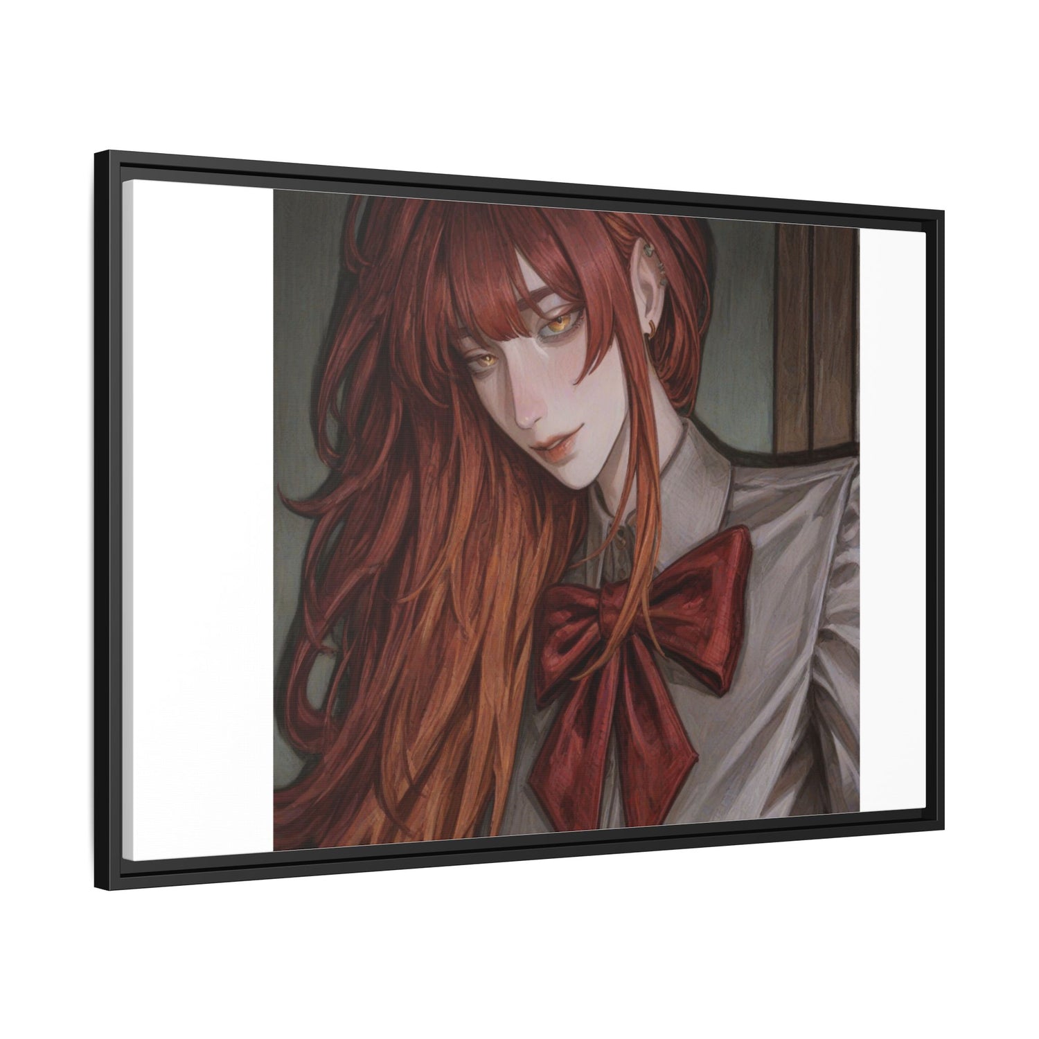 Framed Matte Canvas Print — Moody Red-Headed Anime Girl Art