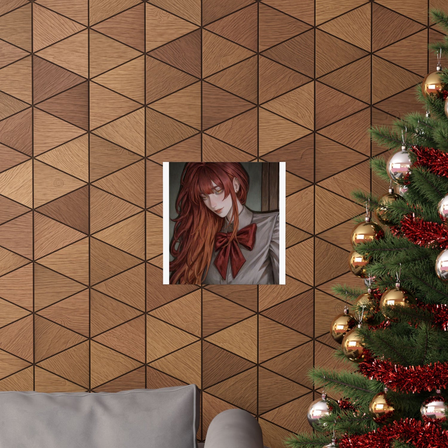 Matte Vertical Poster — Red‑Haired Anime Girl Portrait