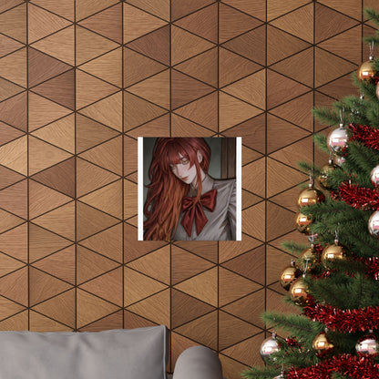 Matte Vertical Poster — Red‑Haired Anime Girl Portrait