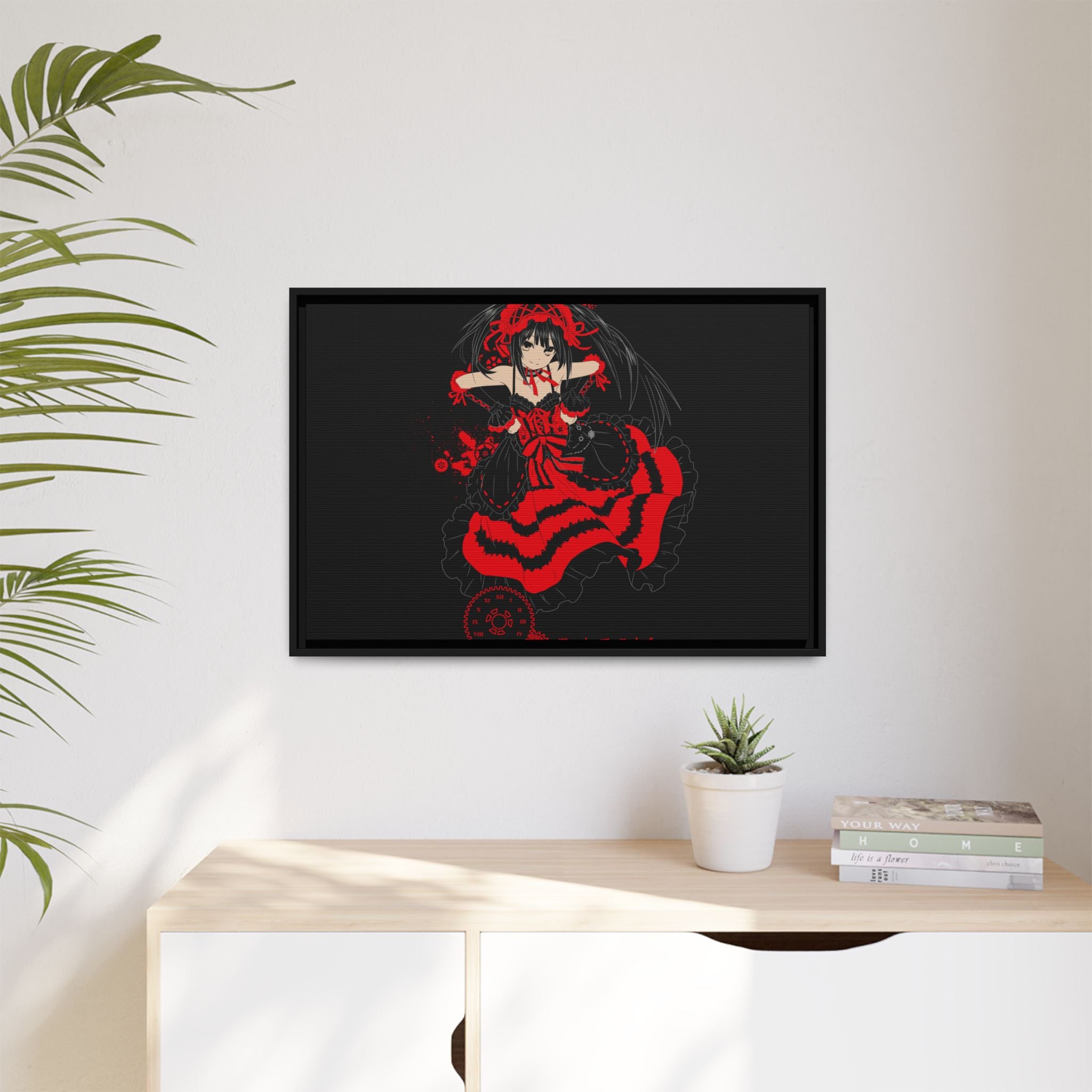 Anime Warrior Red Black Matte Canvas Print — Framed Wall Art