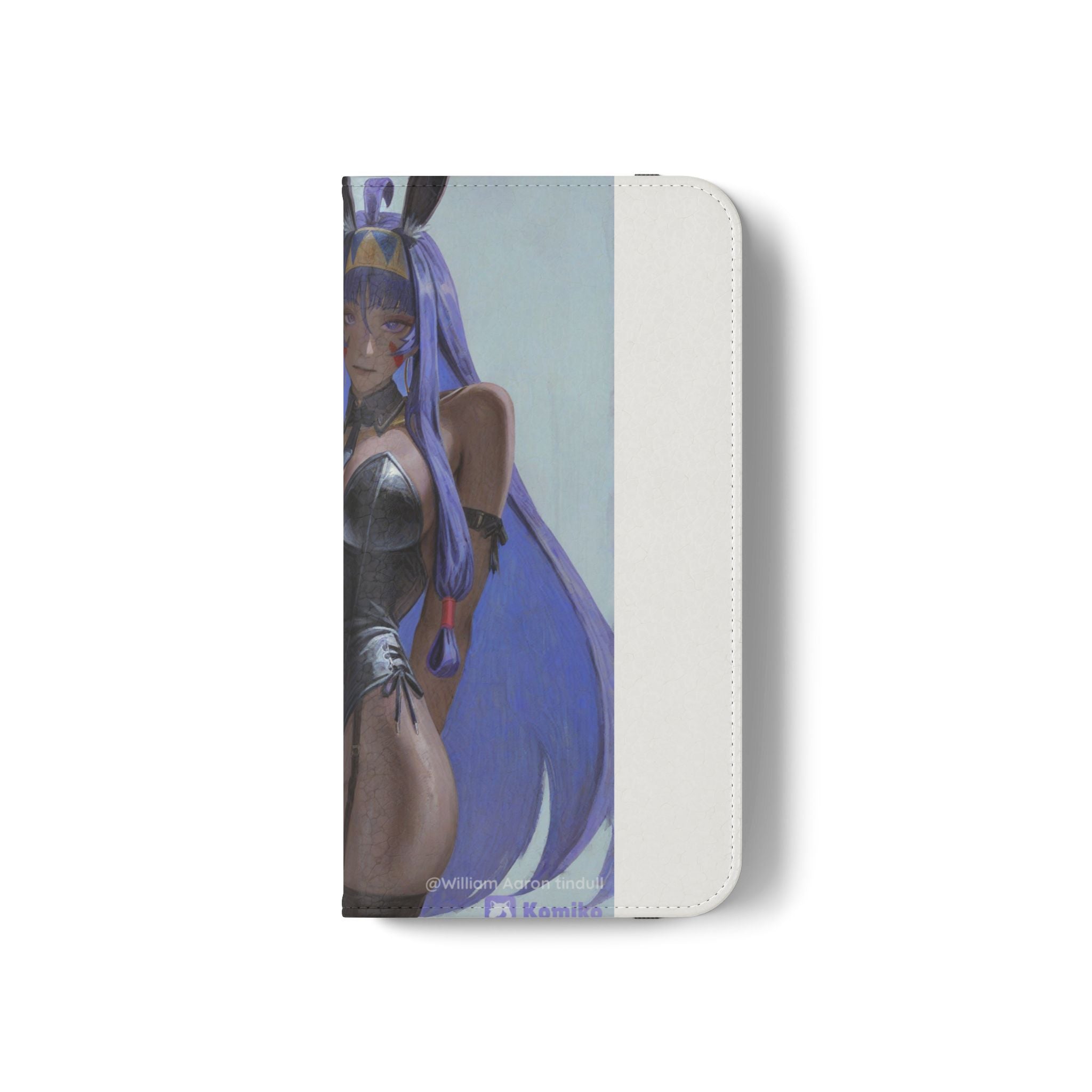 Anime Bunny Girl Flip Case - Purple Long-Haired Character Phone Wallet