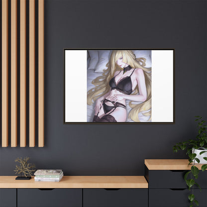 Framed Matte Canvas Print — Sleepy Blonde Anime Pinup