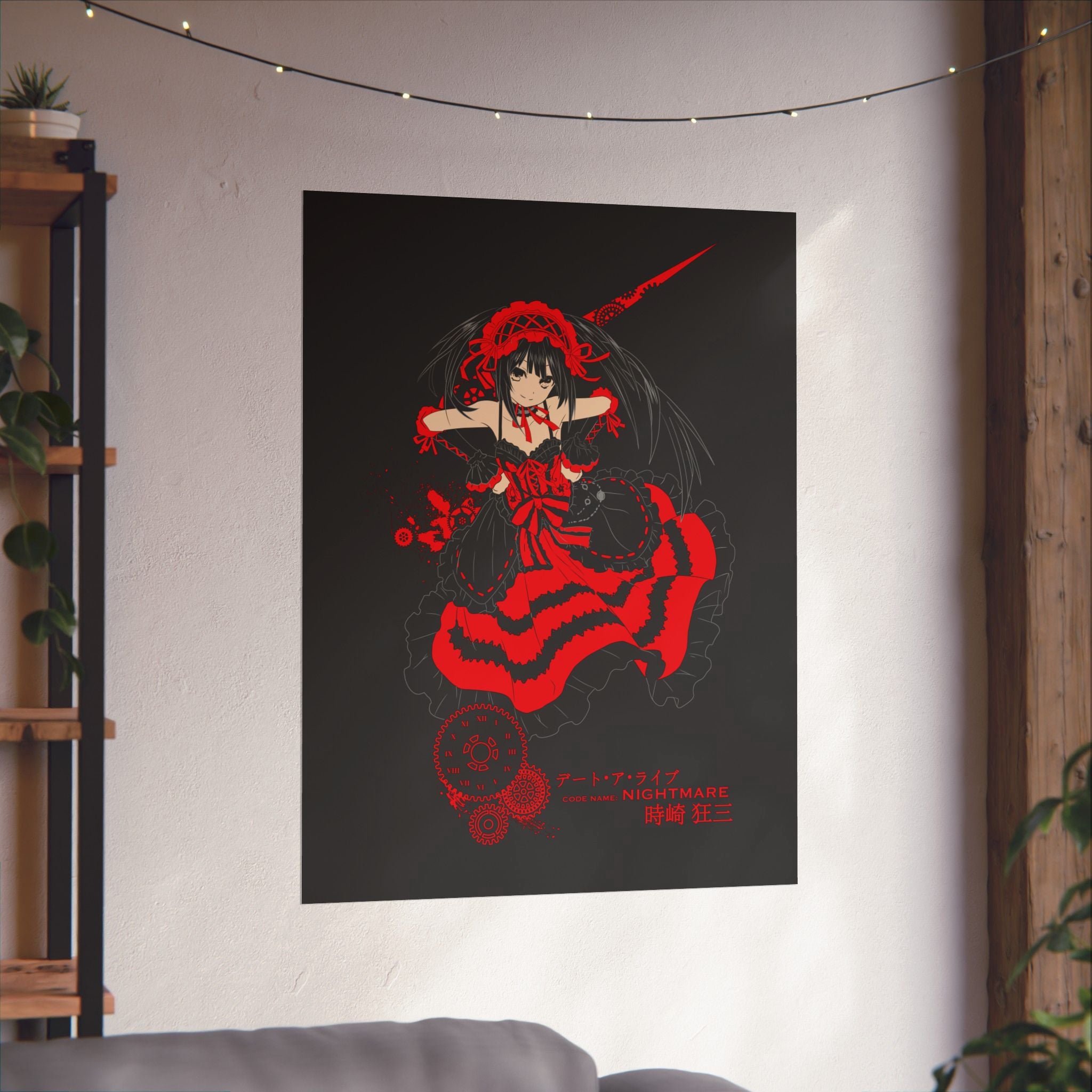 Anime Gothic Poster — Red &amp; Black Kurumi Nightcore Matte Vertical Print