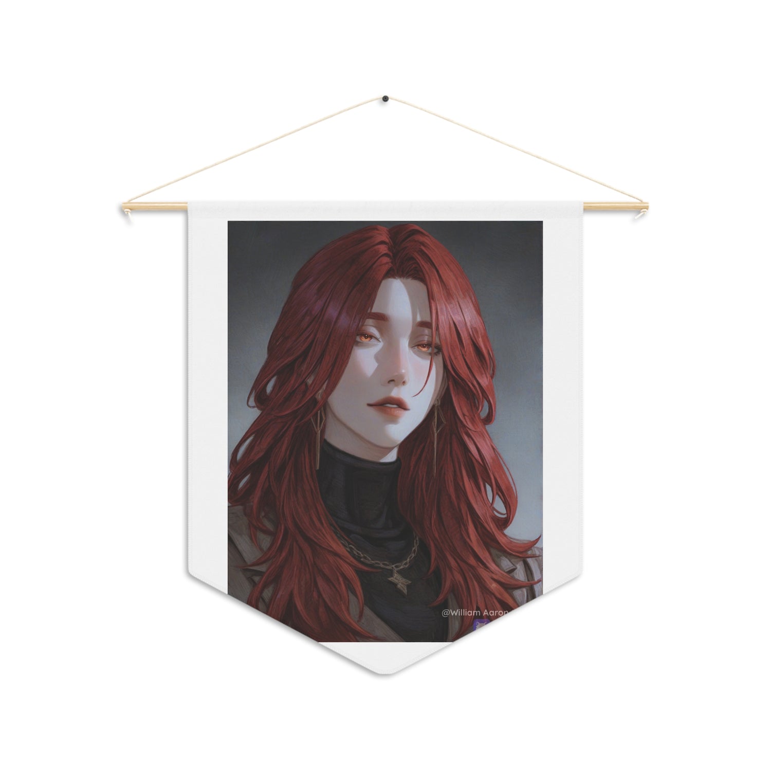 Red-Haired Portrait Pennant — Moody Gothic Wall Banner
