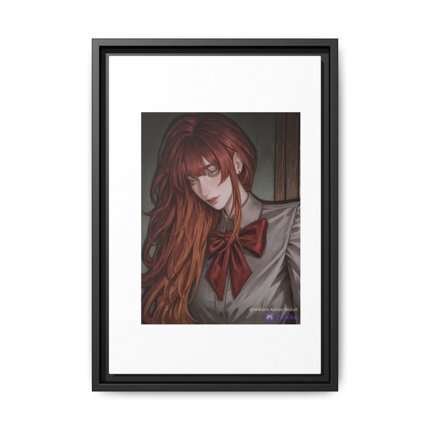 Framed Matte Canvas Print — Moody Red-Headed Anime Girl Art