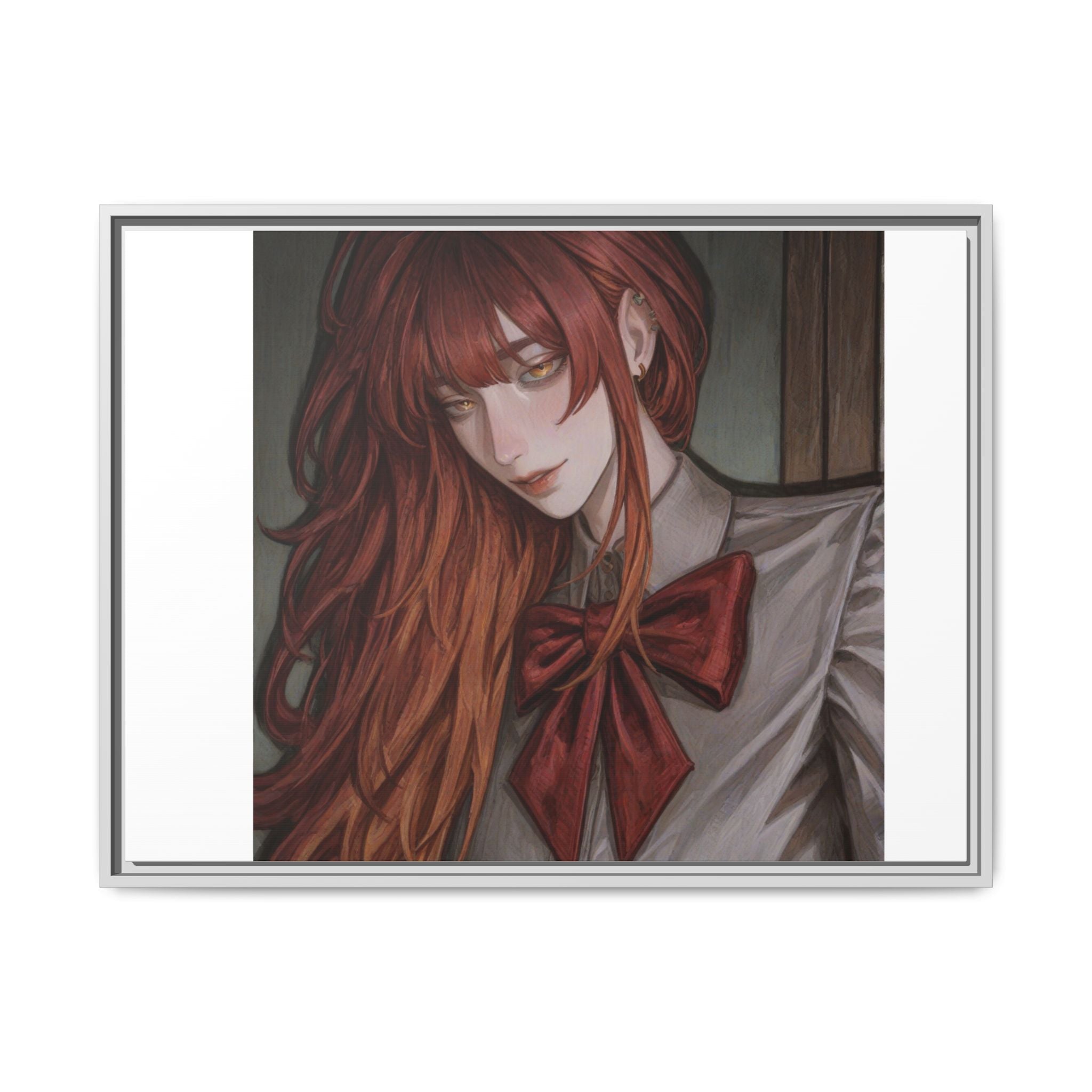Framed Matte Canvas Print — Moody Red-Headed Anime Girl Art