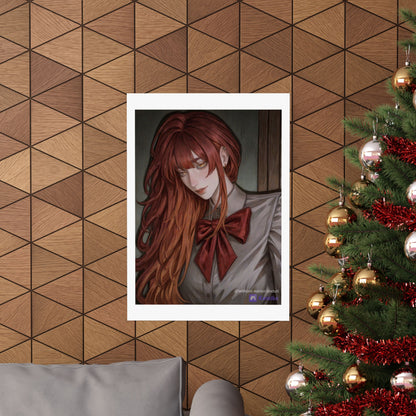 Matte Vertical Poster — Red‑Haired Anime Girl Portrait