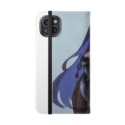 Anime Bunny Girl Flip Case - Purple Long-Haired Character Phone Wallet