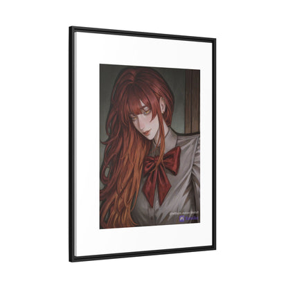 Framed Matte Canvas Print — Moody Red-Headed Anime Girl Art