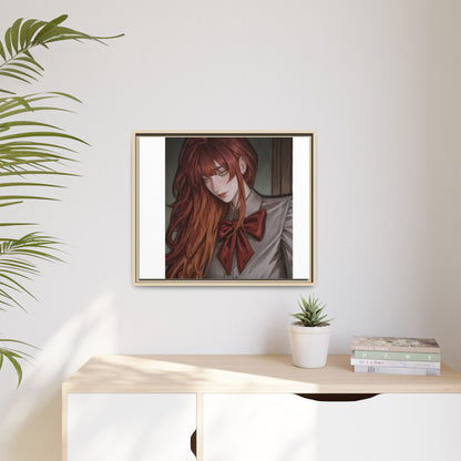Framed Matte Canvas Print — Moody Red-Headed Anime Girl Art