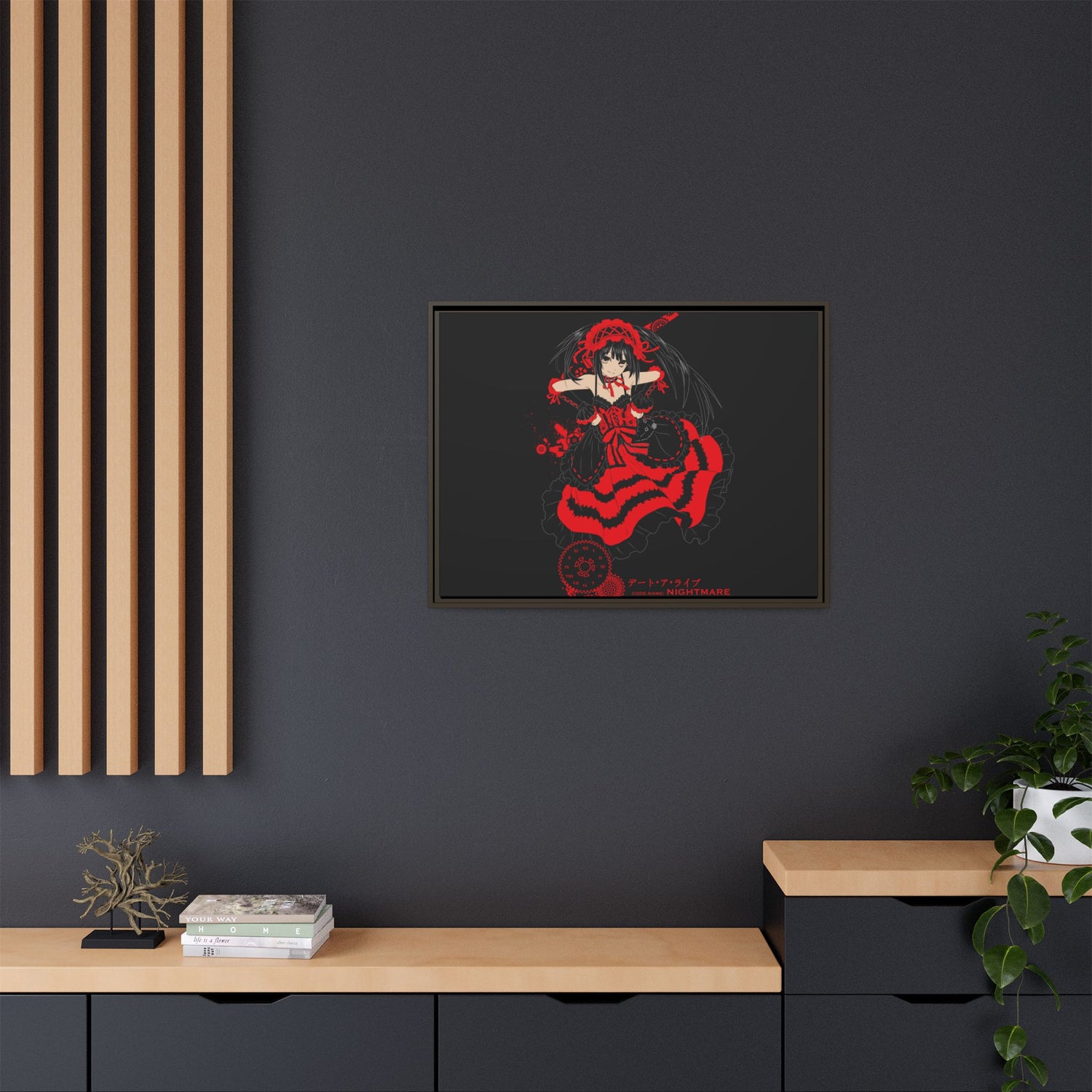 Anime Warrior Red Black Matte Canvas Print — Framed Wall Art