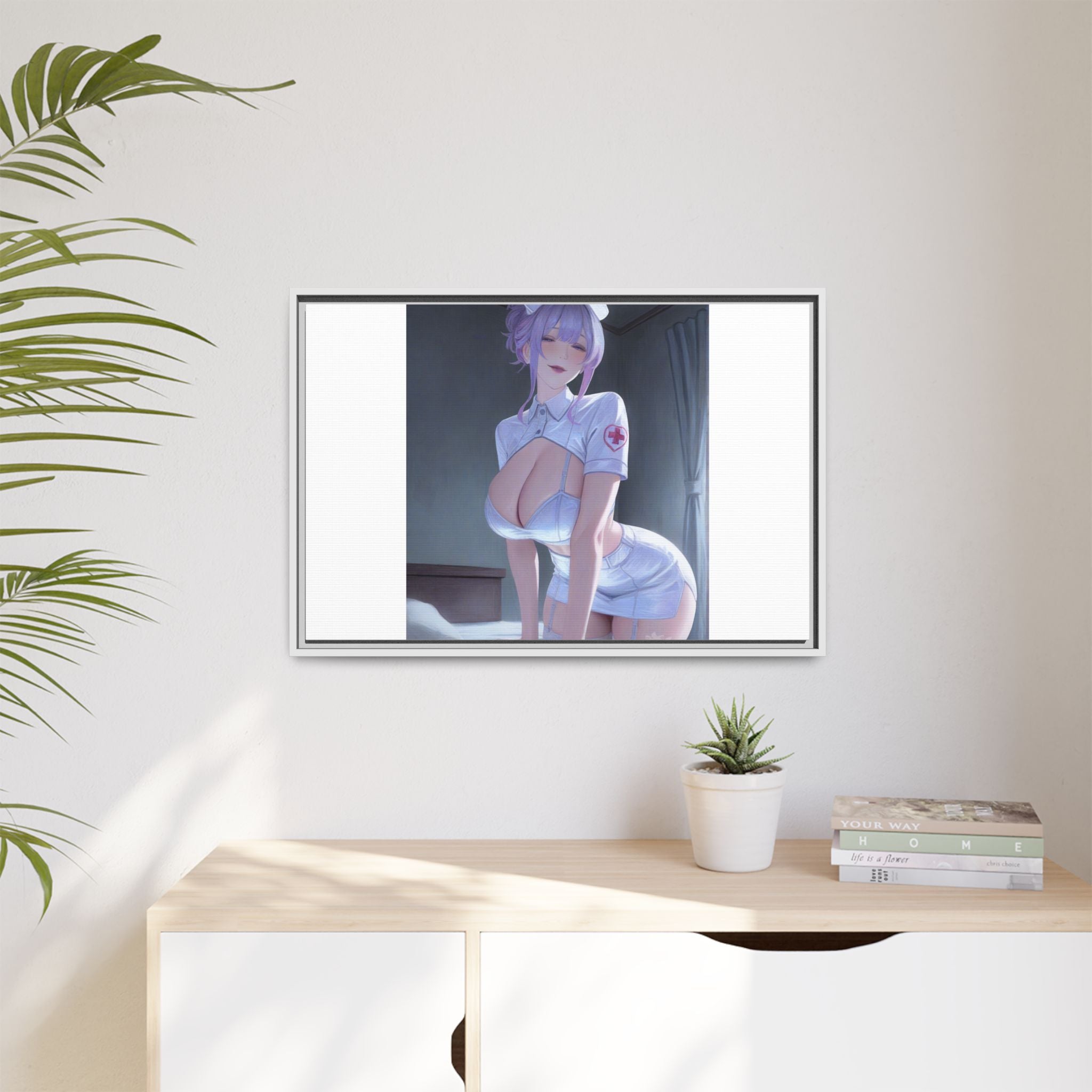 Sexy Anime Nurse Matte Canvas Print (Framed)