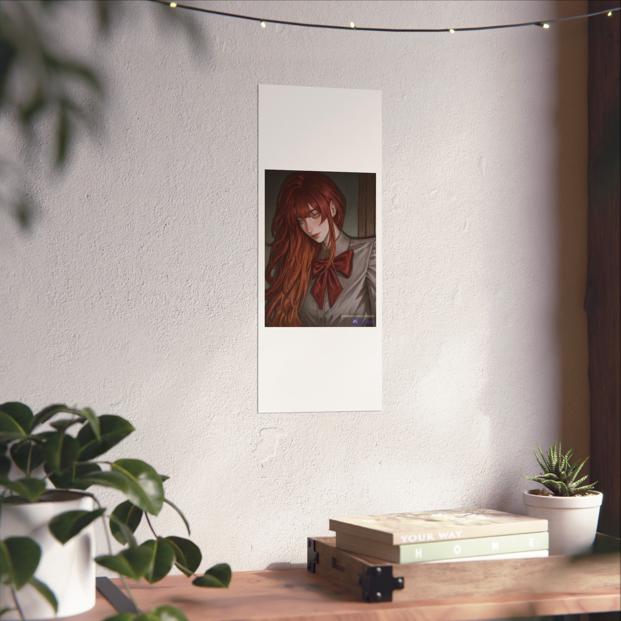 Matte Vertical Poster — Red‑Haired Anime Girl Portrait