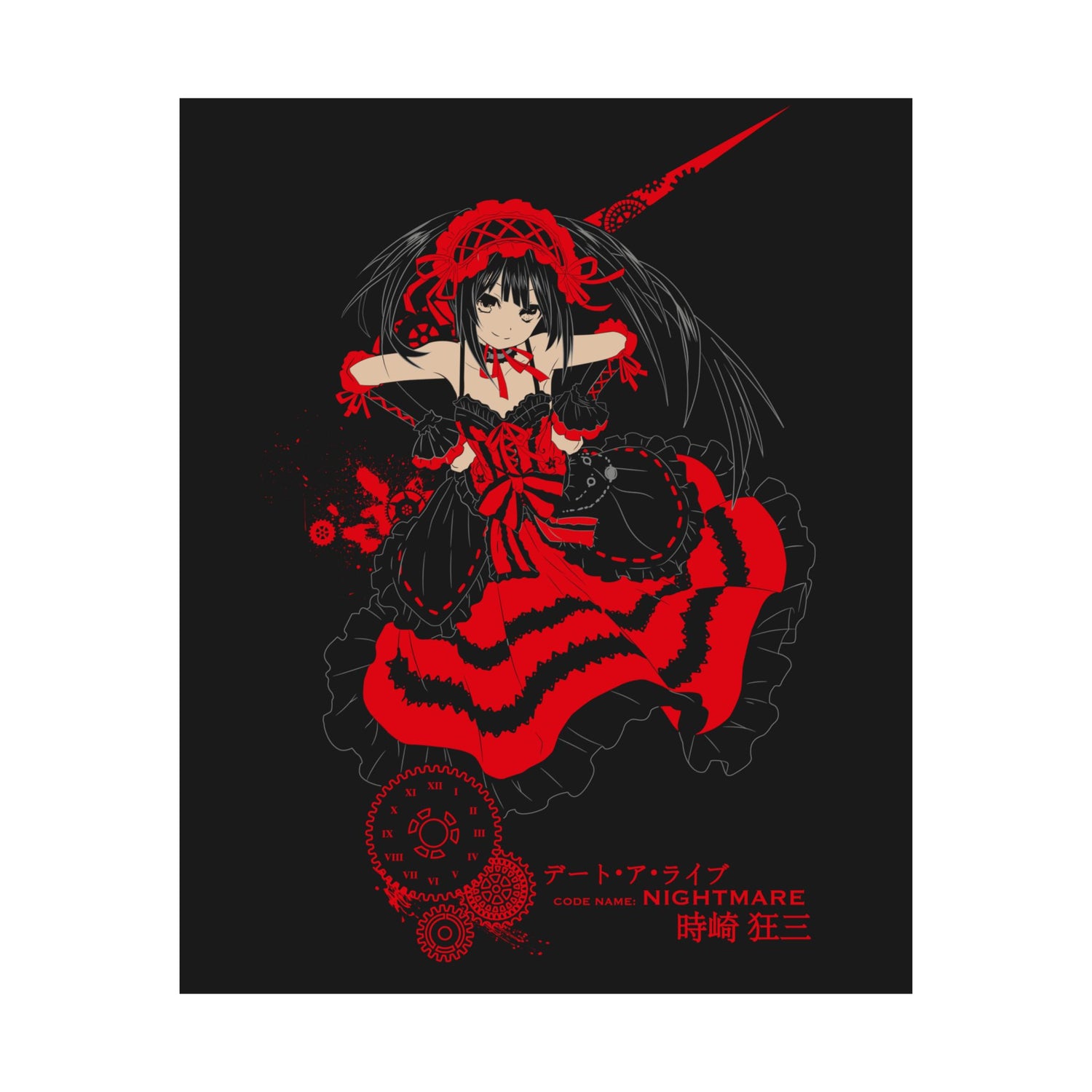Anime Gothic Poster — Red &amp; Black Kurumi Nightcore Matte Vertical Print