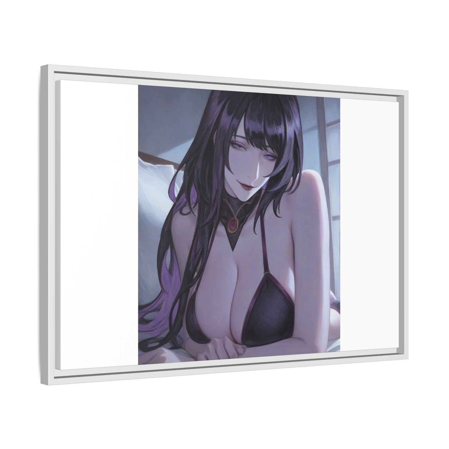 Framed Matte Canvas Print — Moody Anime Woman Portrait