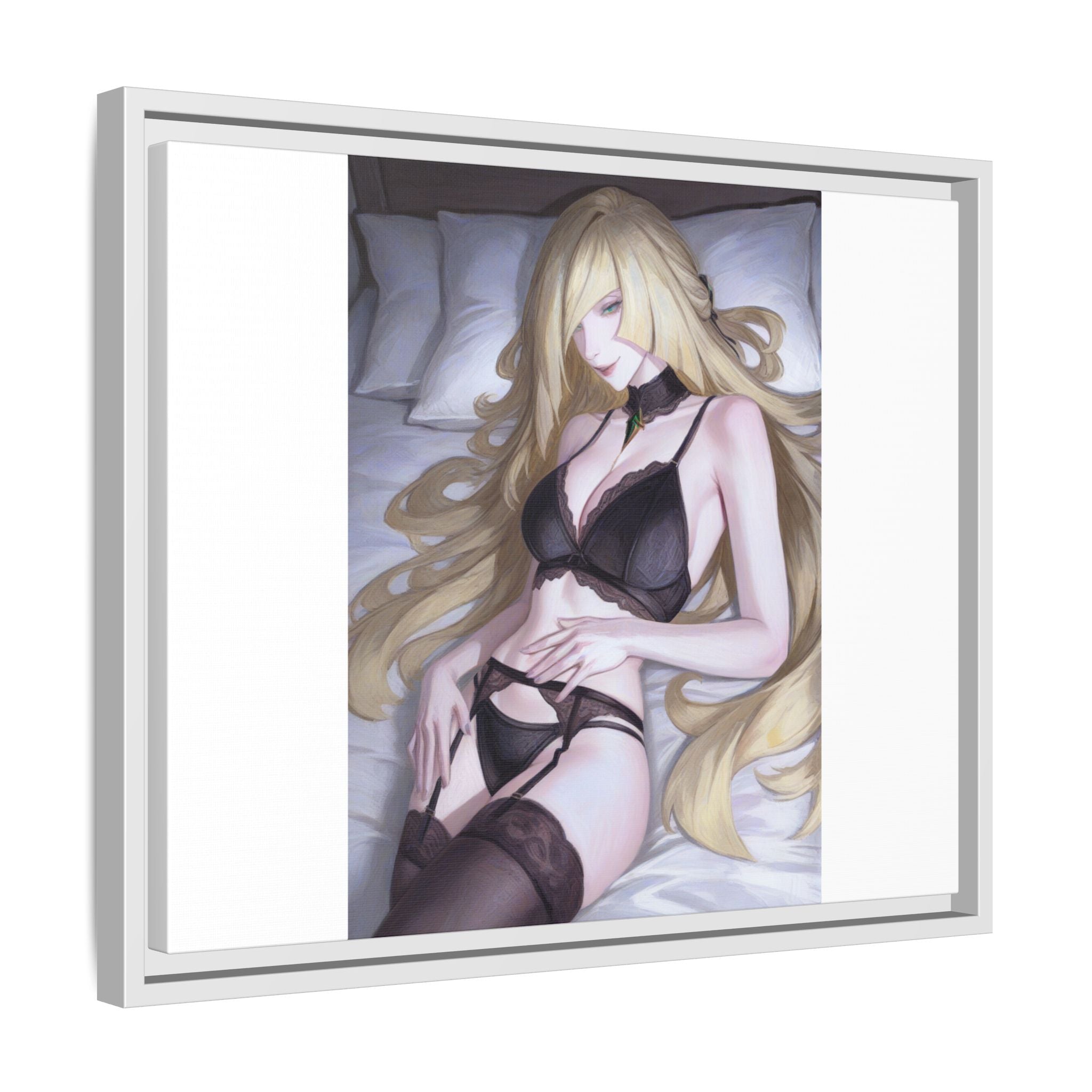 Framed Matte Canvas Print — Sleepy Blonde Anime Pinup